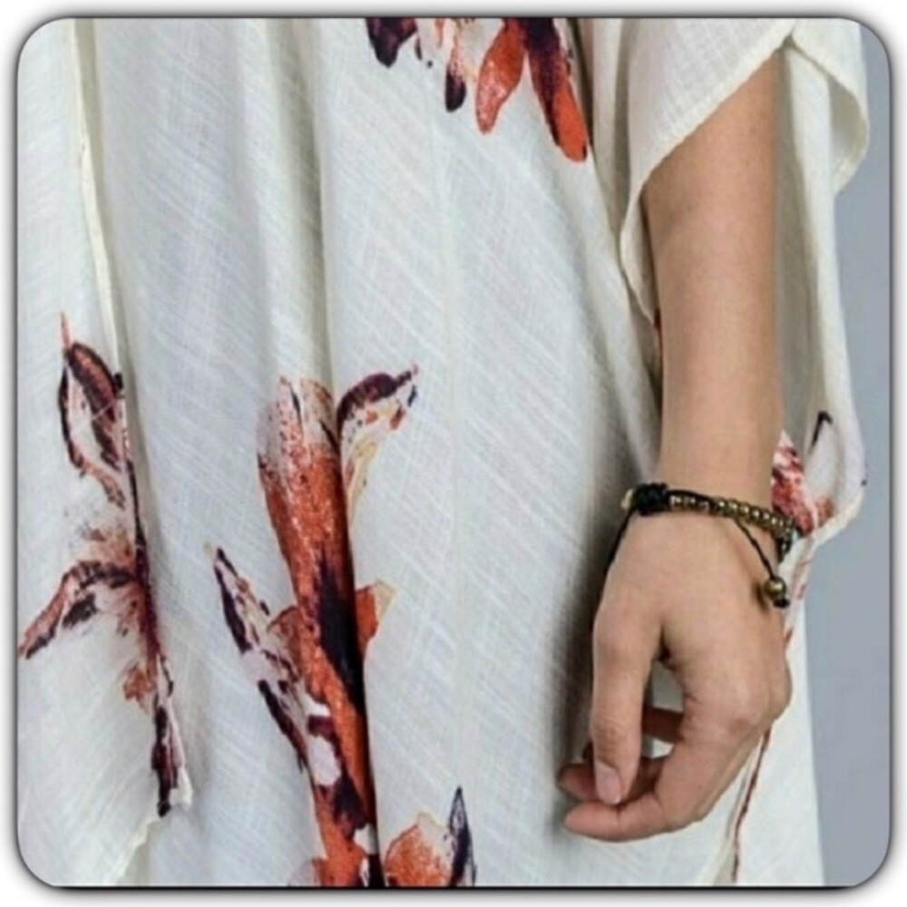 Ivory Floral Chic Kimono Wrap Coverup One Size - Picture 8 of 8